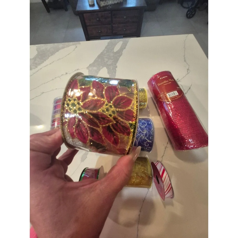 Christmas Ribbon‎ and Mesh Bundle Red Gold Green Blue Glitter Wired